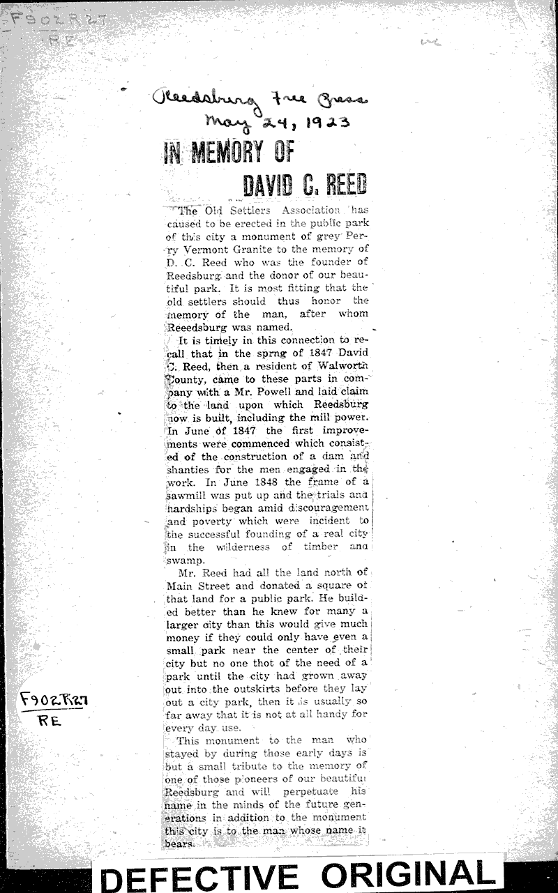  Source: Reedsburg Free Press Date: 1923-05-24