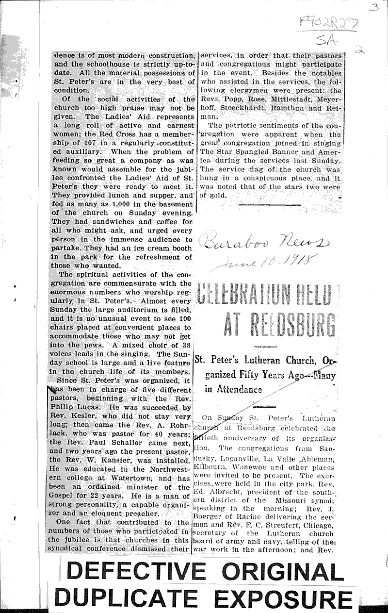  Source: Reedsburg Times Topics: Church History Date: 1918-06-14