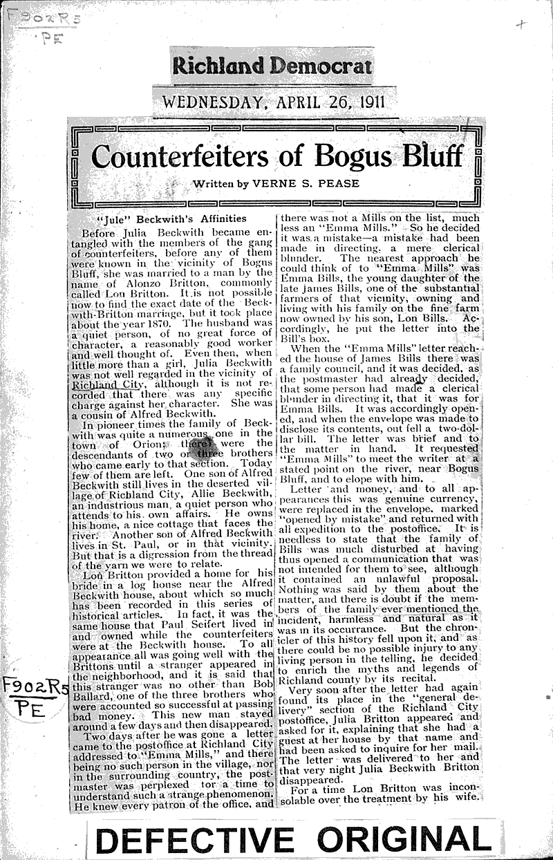 Counterfeiters of bogus bluff Newspaper Article/Clipping Wisconsin