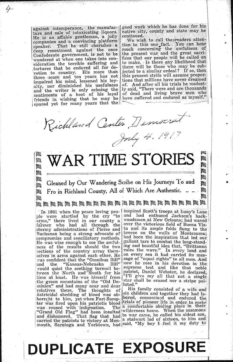  Source: Richland Center Democrat Topics: Civil War Date: 1917-05-16