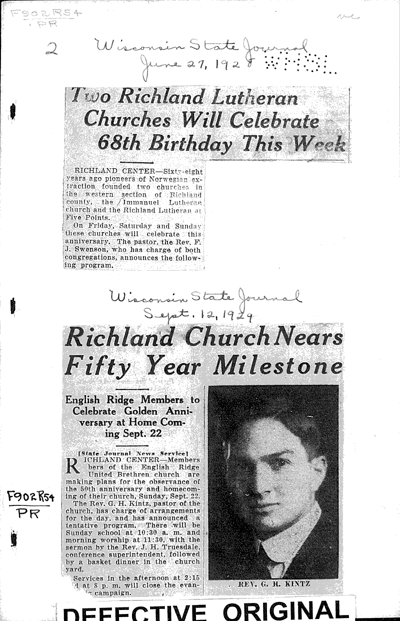  Source: Wisconsin State Journal Topics: Church History Date: 1929-09-12