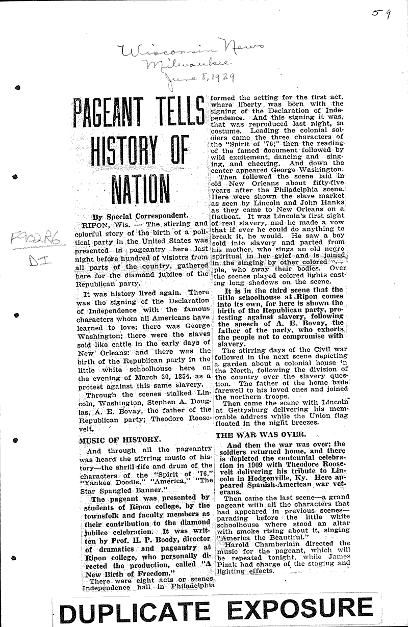  Source: Wisconsin News Topics: Government and Politics Date: 1929-06-08