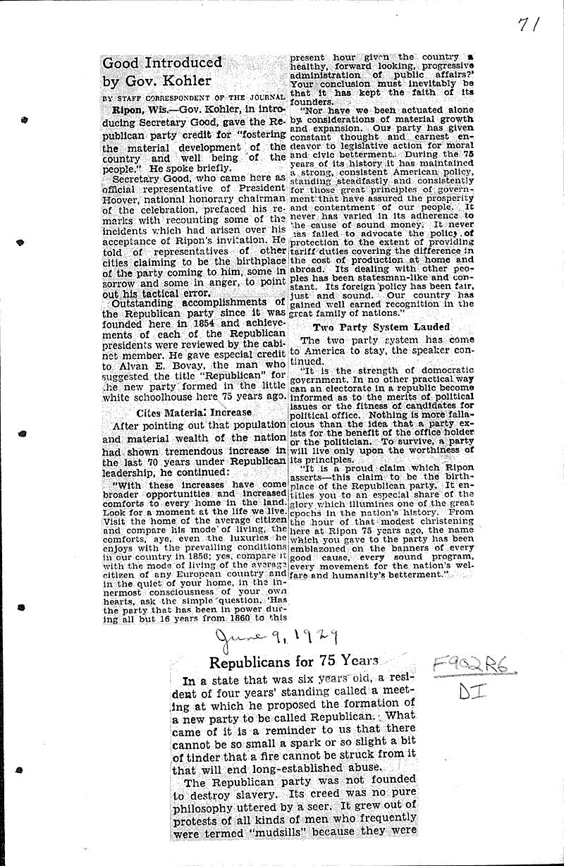 Ripon enjoys biggest day in its history Newspaper Article/Clipping Wisconsin Historical Society