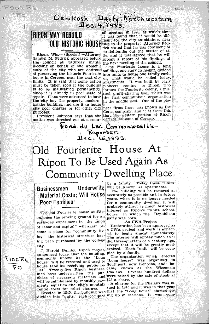  Source: Oshkosh Daily Northwestern Topics: Architecture Date: 1933-12-04