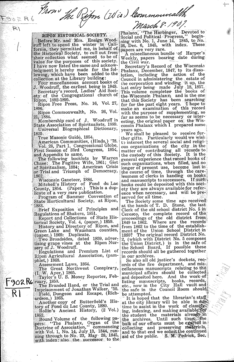  Source: Ripon Commonwealth Topics: Education Date: 1907-03-08