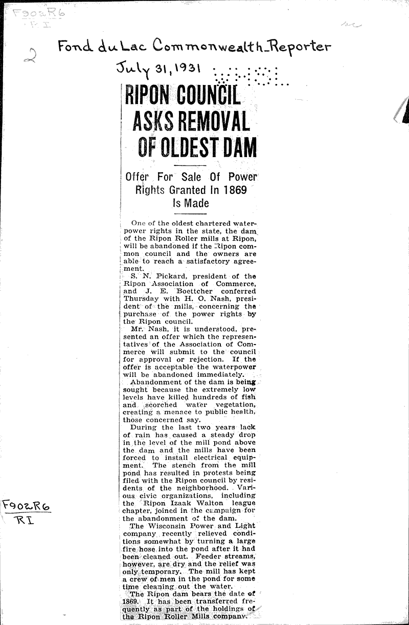  Source: Fond du Lac Commonwealth-Reporter Topics: Architecture Date: 1931-07-31