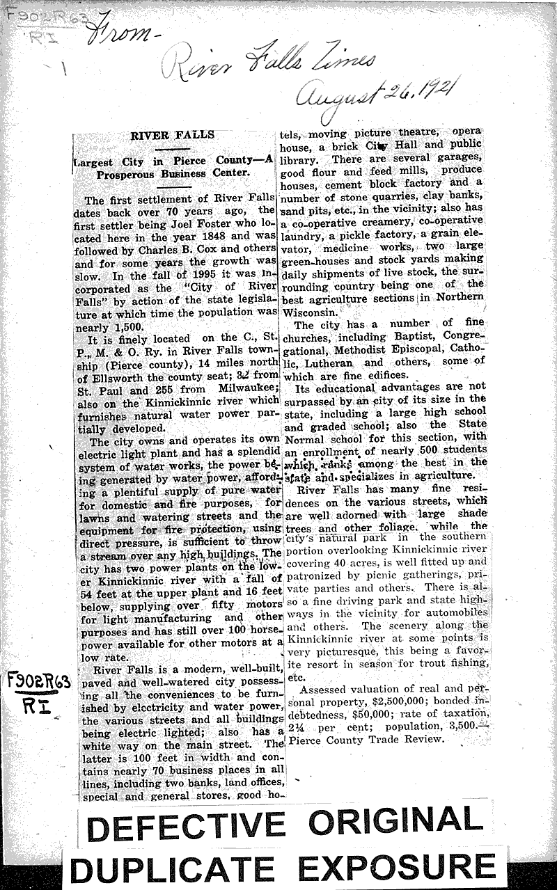 River Fallslargest city in Pierce County Newspaper Article/Clipping