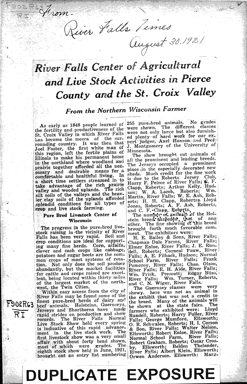 River Falls Center of Agricultural and live stock activities in Pierce