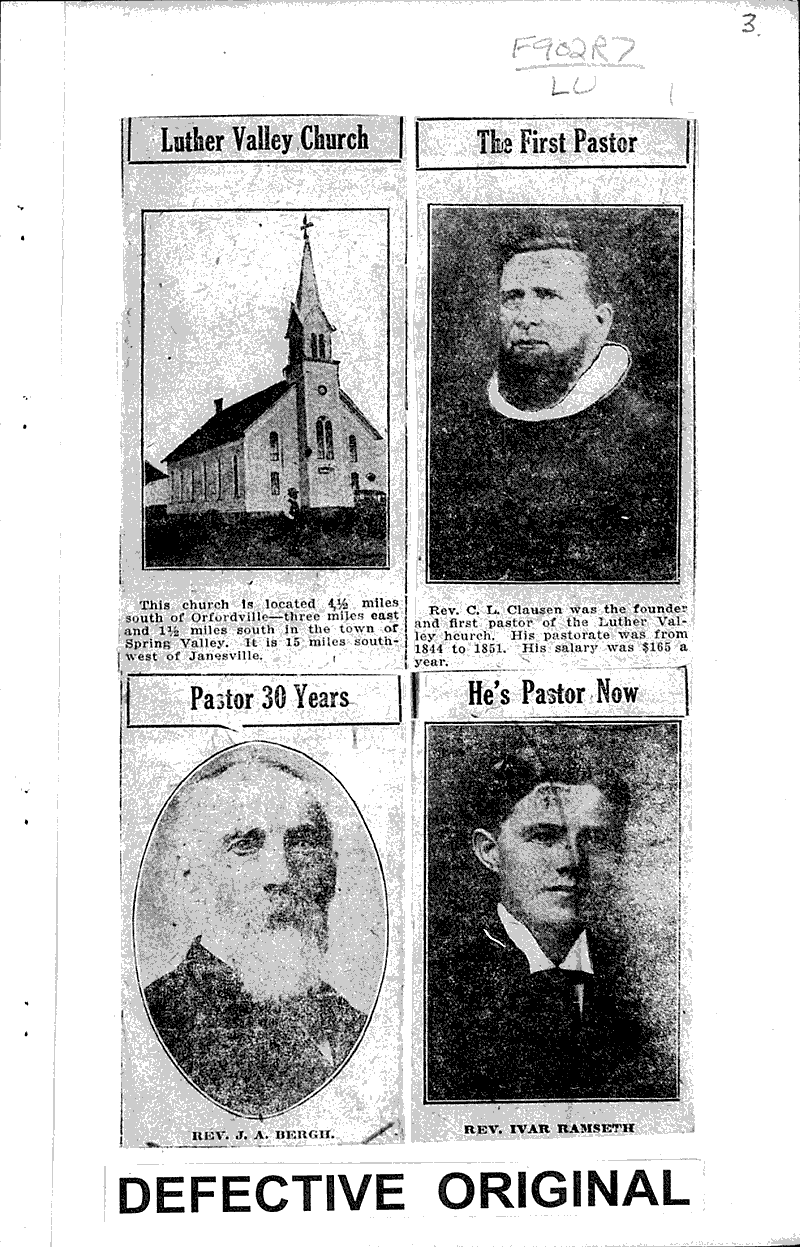 Romance and history of Luther Valley Church congregation Source: Janesville Gazette Topics: Church History Date: 1921-10-08