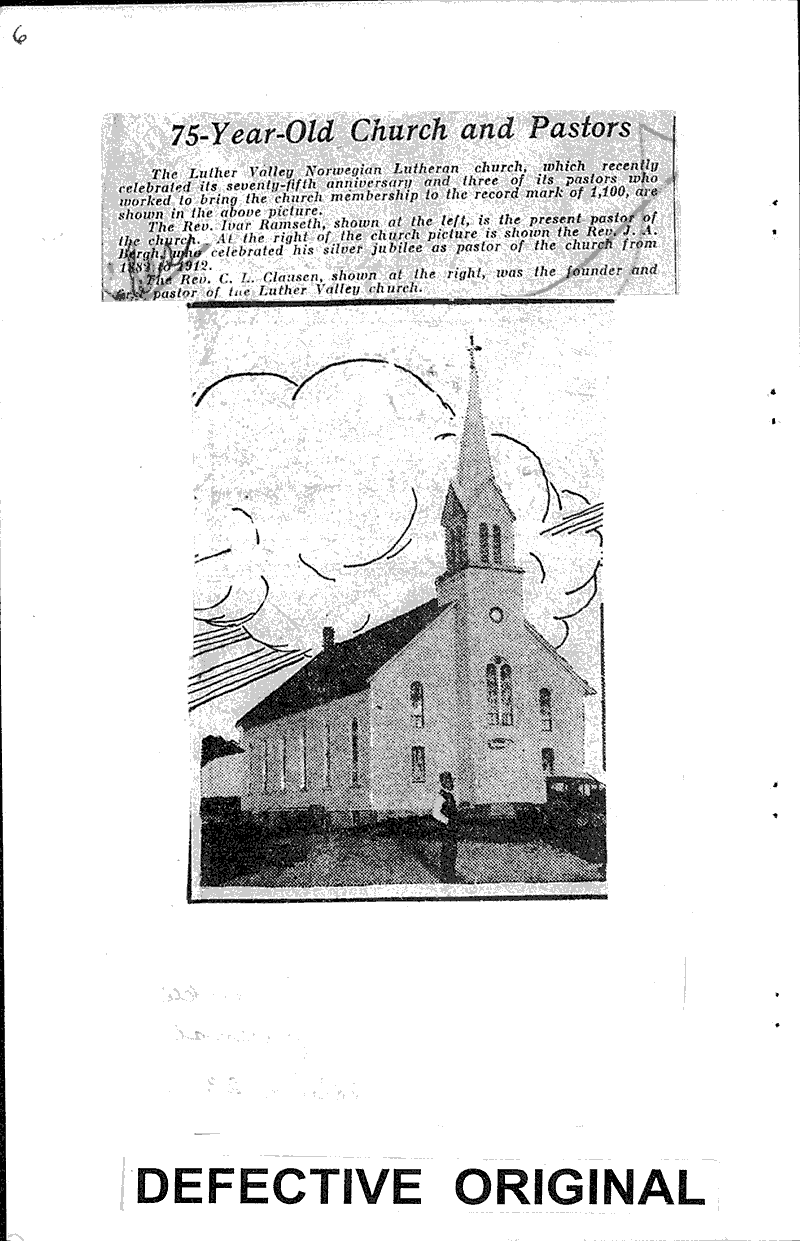 Romance and history of Luther Valley Church congregation Source: Janesville Gazette Topics: Church History Date: 1921-10-08