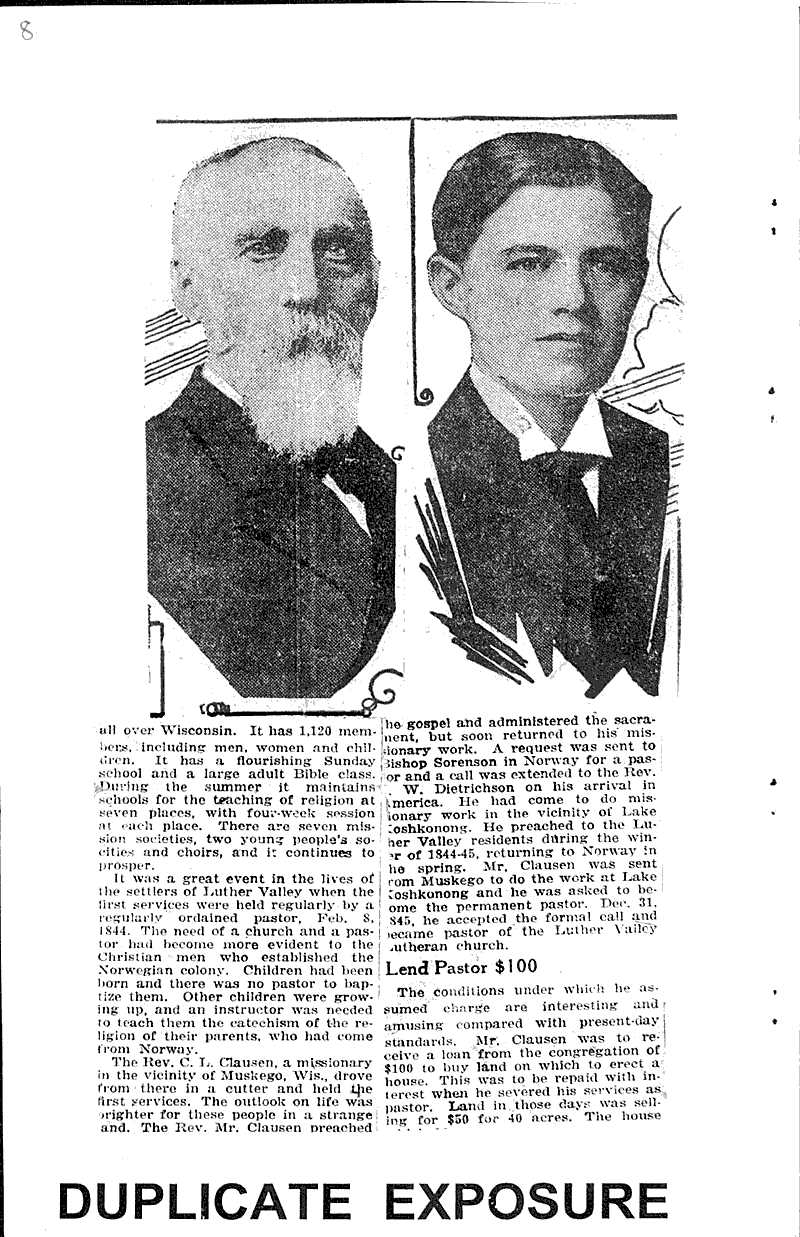 Romance and history of Luther Valley Church congregation Source: Janesville Gazette Topics: Church History Date: 1921-10-08