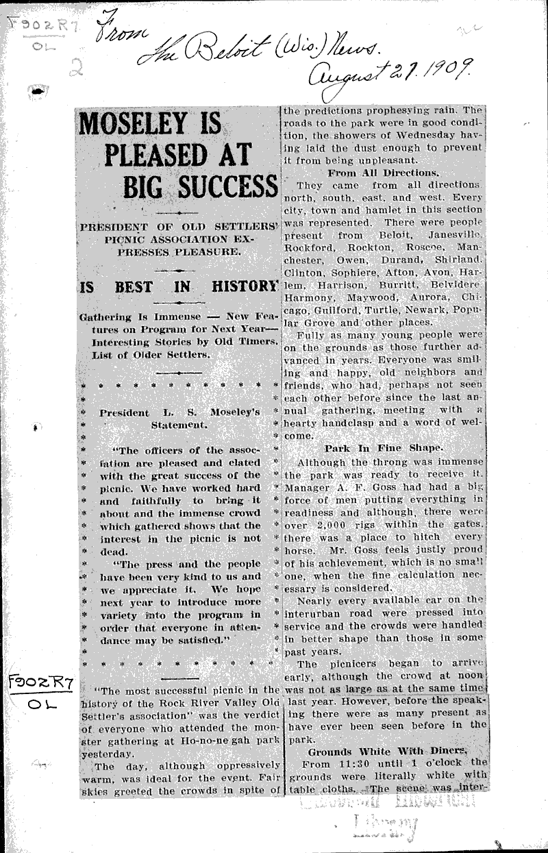  Source: Beloit News Topics: Social and Political Movements Date: 1909-08-27