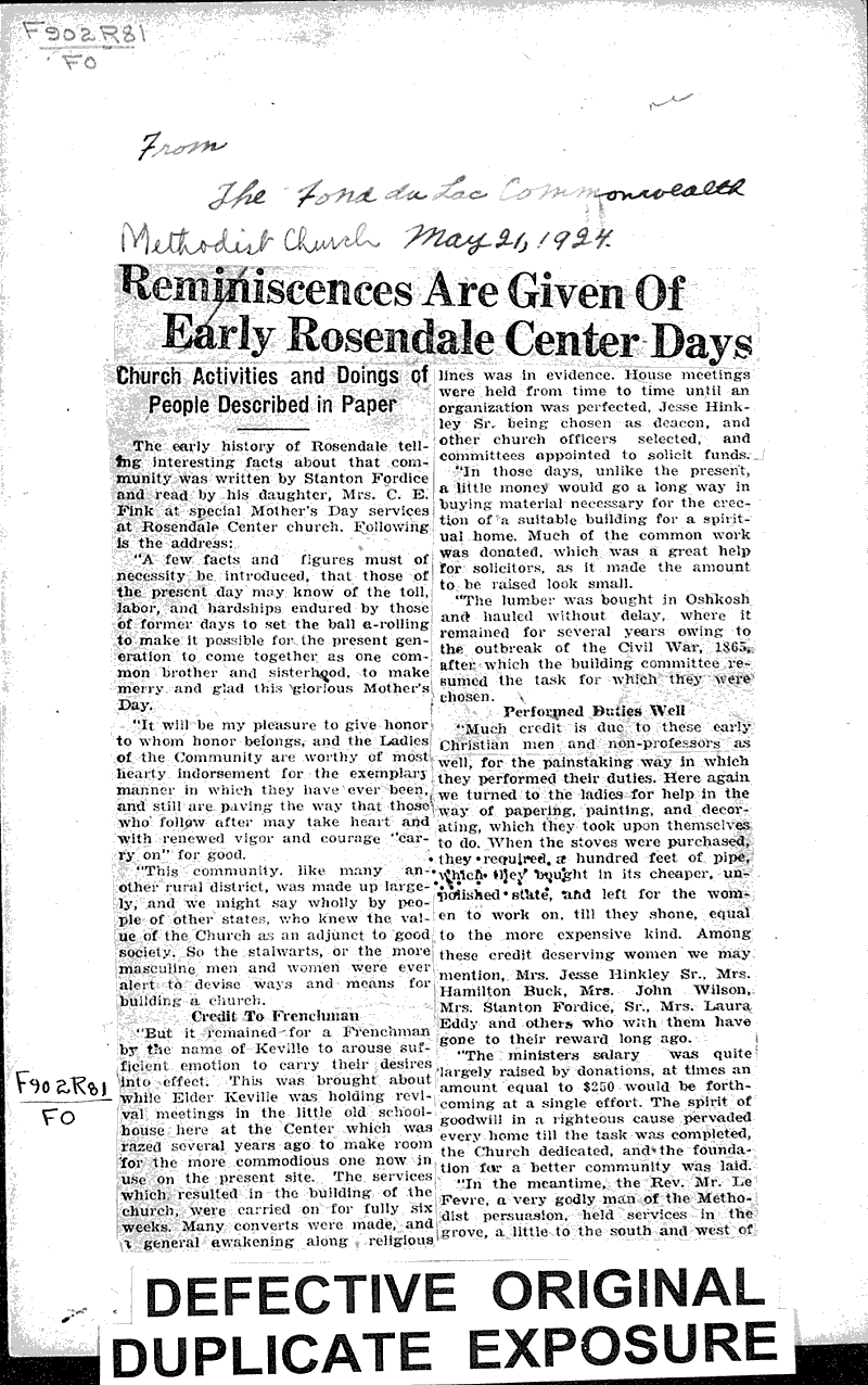 Reminiscences are given of early Rosendale Center days Newspaper