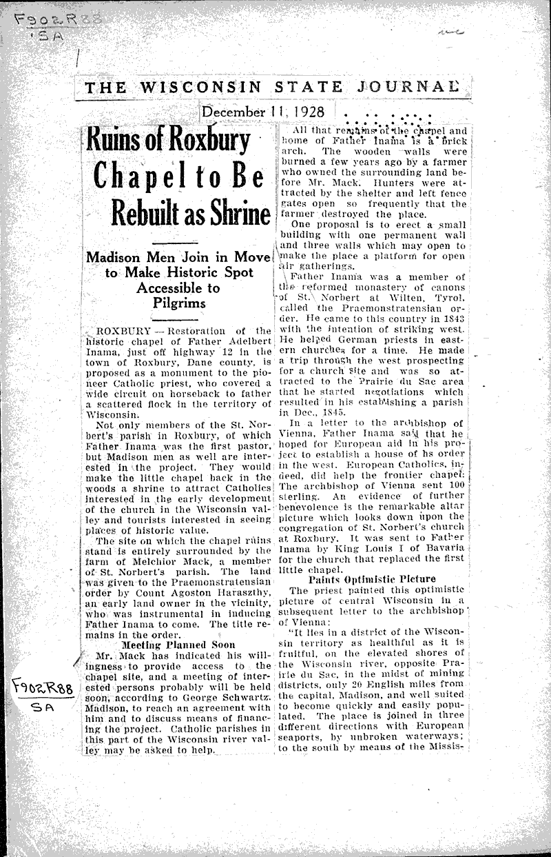  Source: Wisconsin State Journal Topics: Church History Date: 1928-12-11
