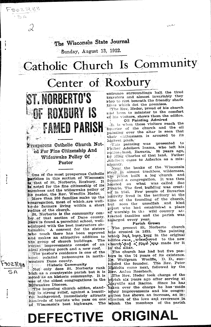  Source: Wisconsin State Journal Topics: Church History Date: 1922-08-13