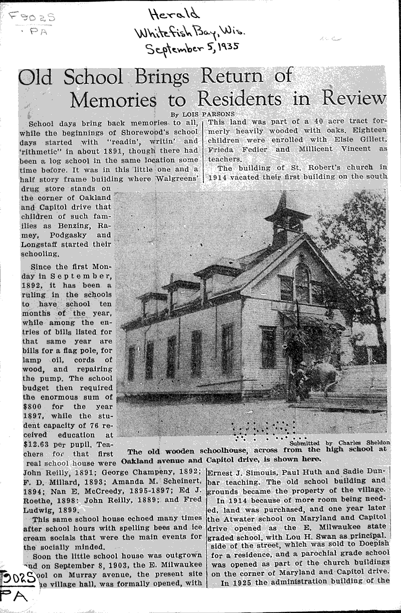  Source: Whitefish Bay Herald Topics: Education Date: 1935-09-05
