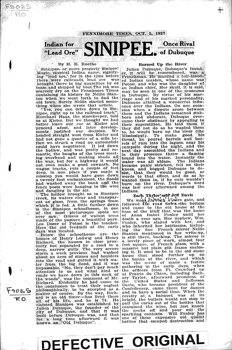  Source: Fennimore Times Topics: Indians and Native Peoples Date: 1927-10-05