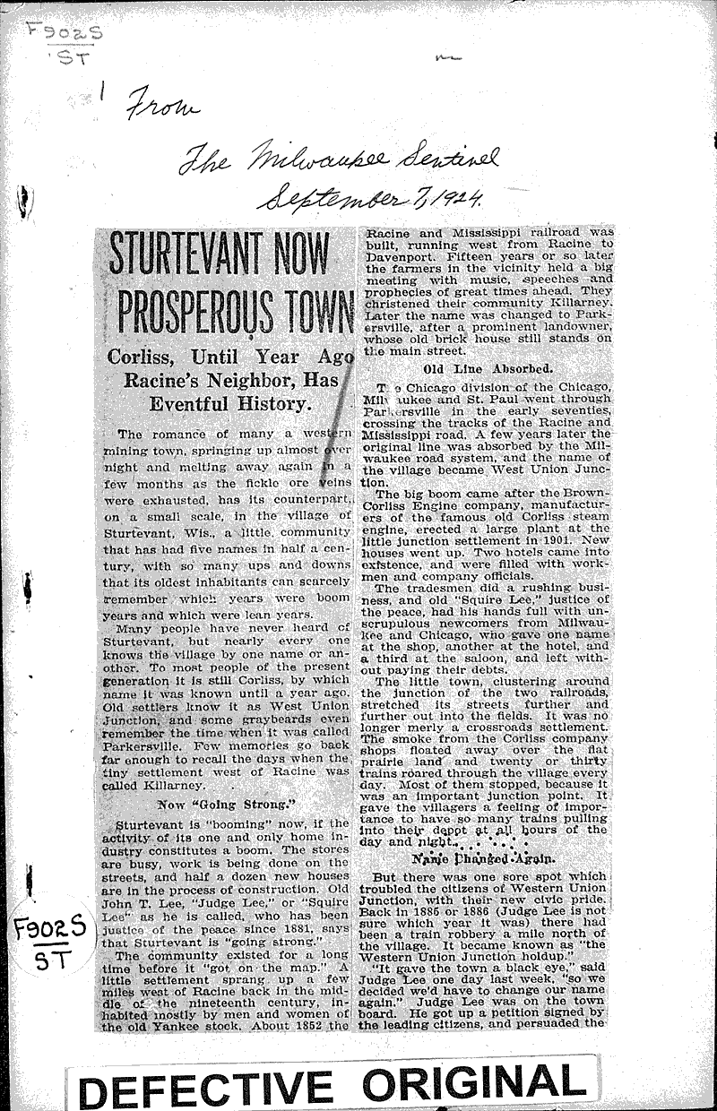  Source: Milwaukee Sentinel Date: 1924-09-07