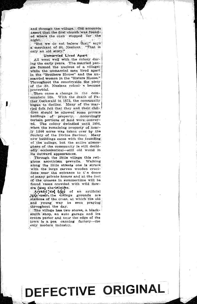 Punch and Judy only amusement in Saint Nazianz Newspaper Article