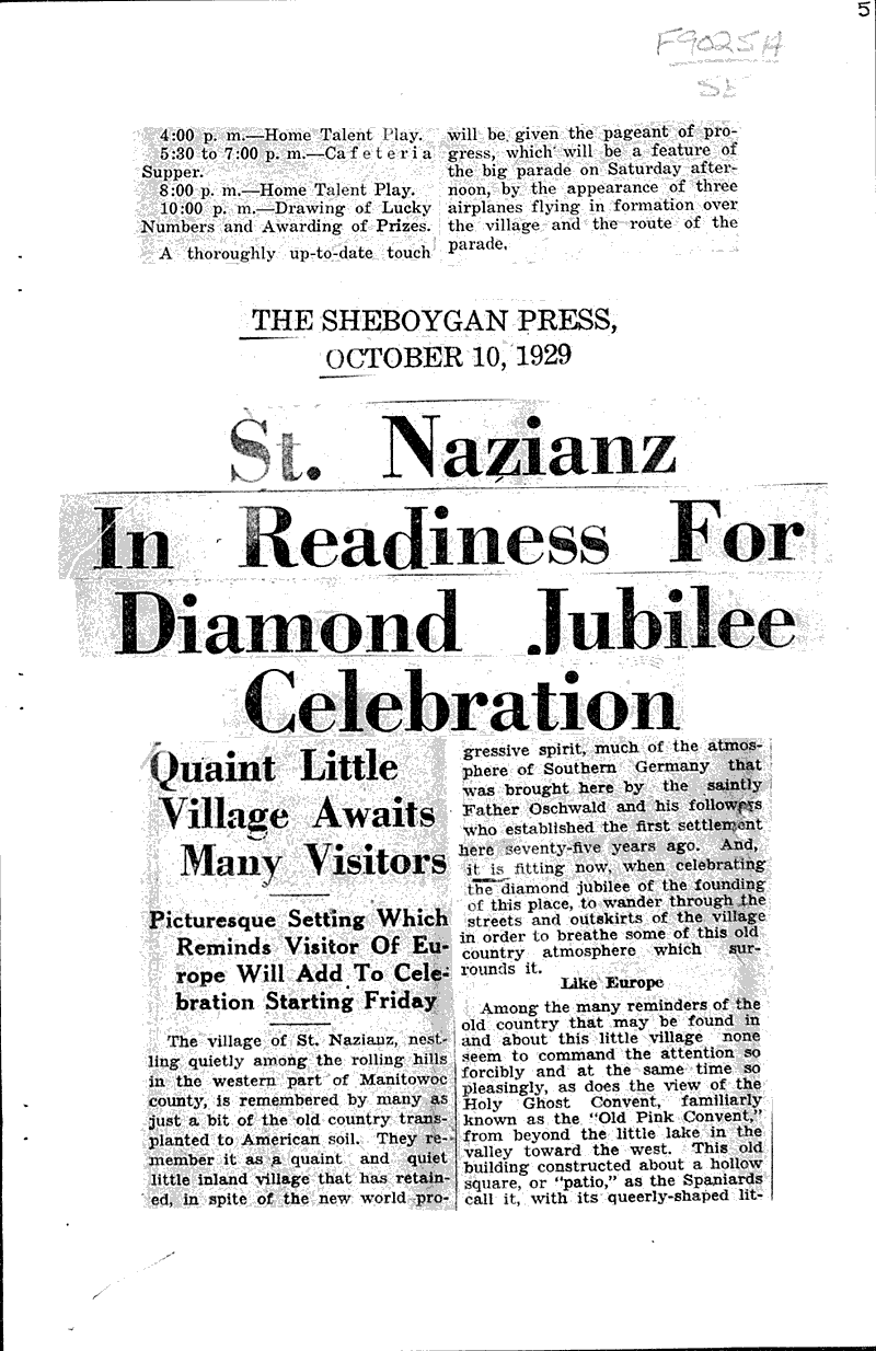  Source: Green Bay Gazette Topics: Church History Date: 1929-10-01