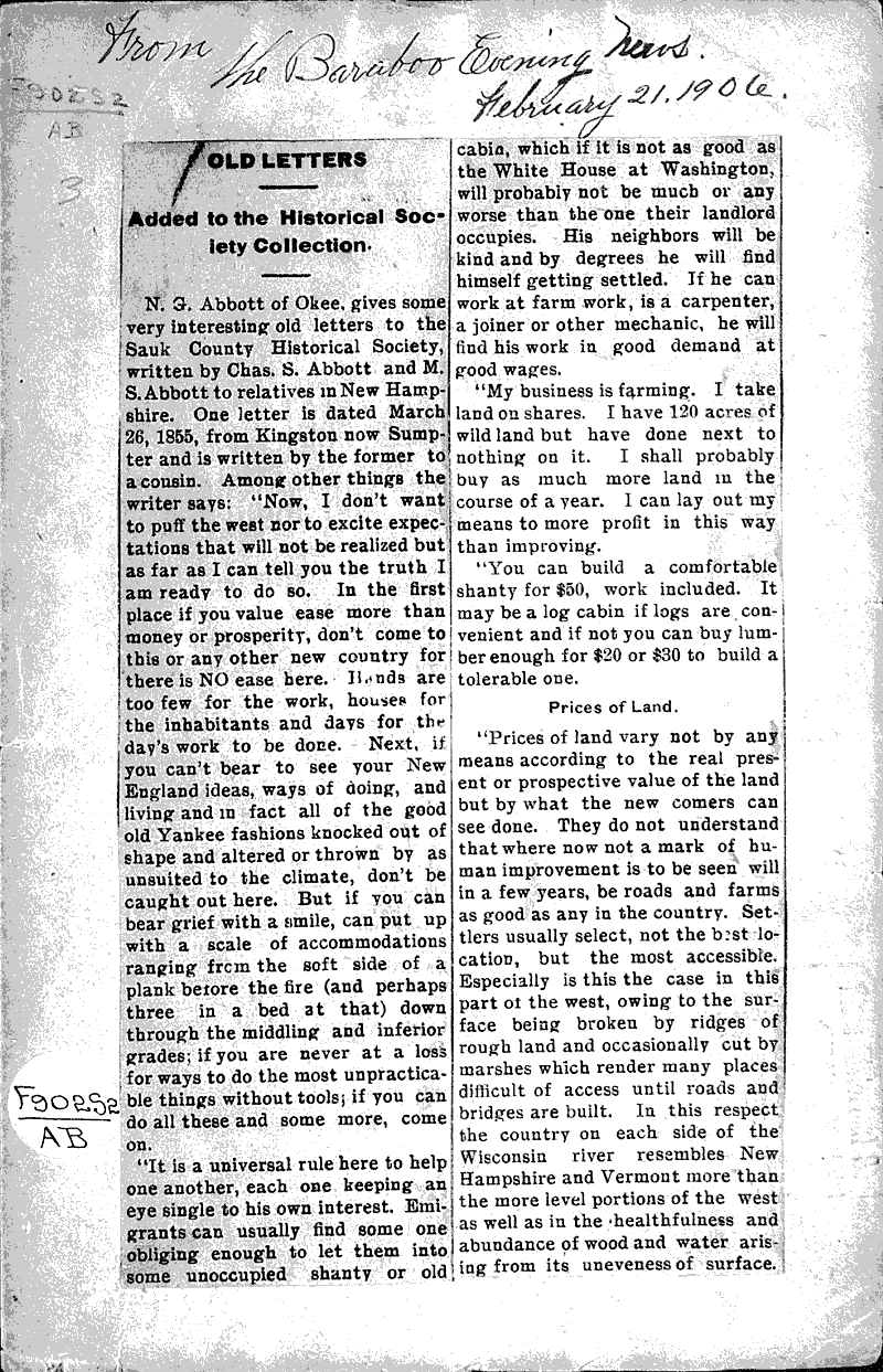  Source: Baraboo Evening News Topics: Education Date: 1906-02-21