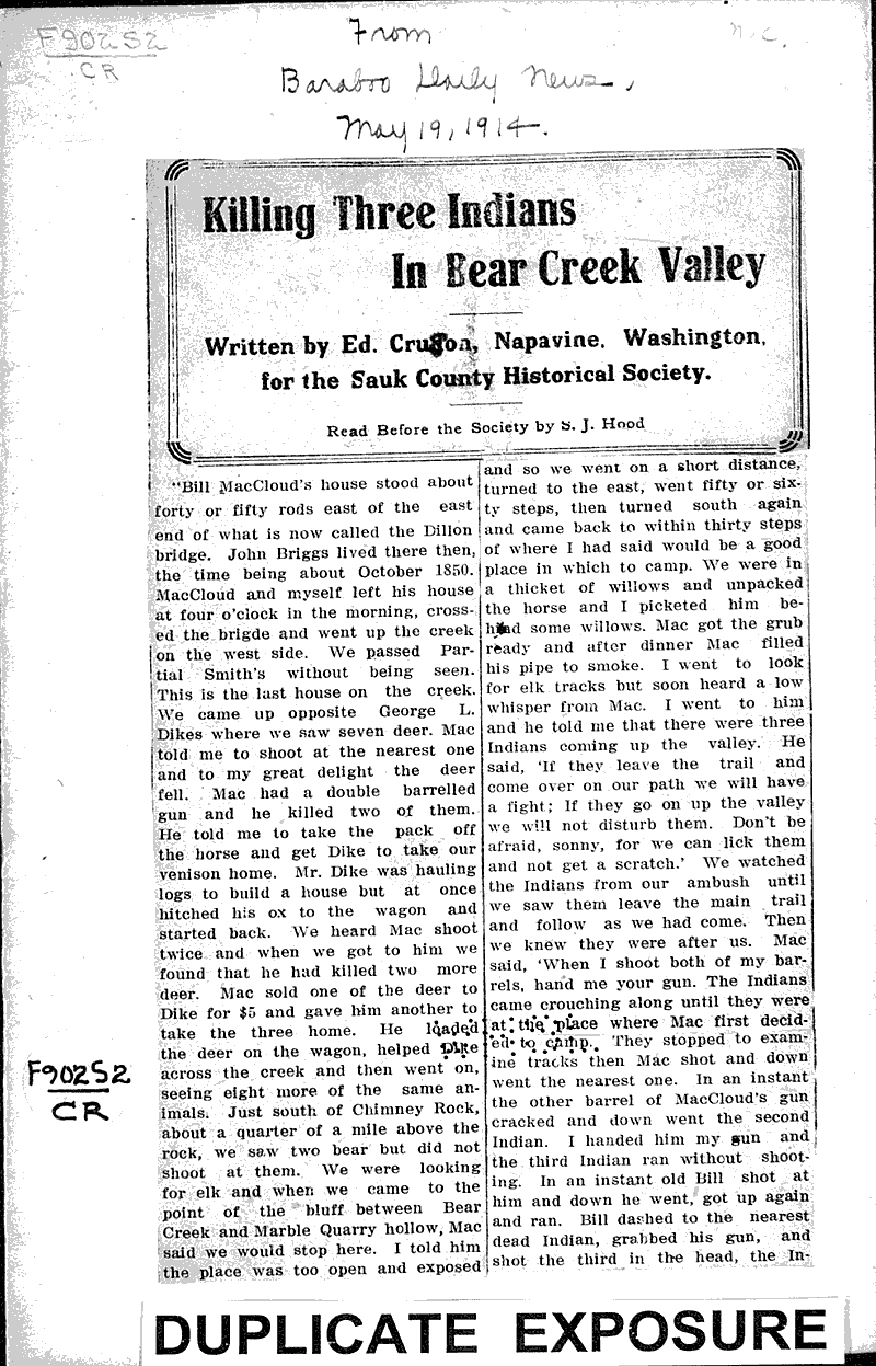  Source: Baraboo Daily News Topics: Indians and Native Peoples Date: 1914-05-19