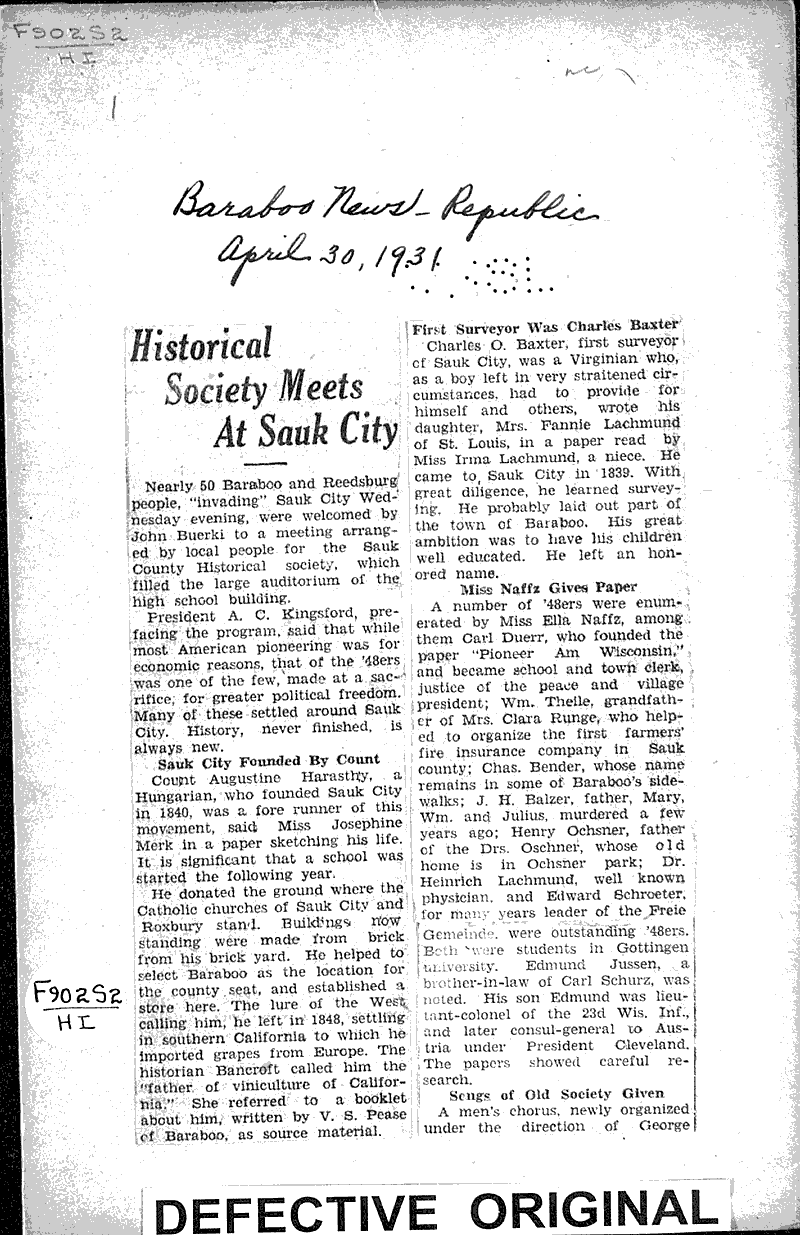  Source: Baraboo News Republic Topics: Education Date: 1931-04-30