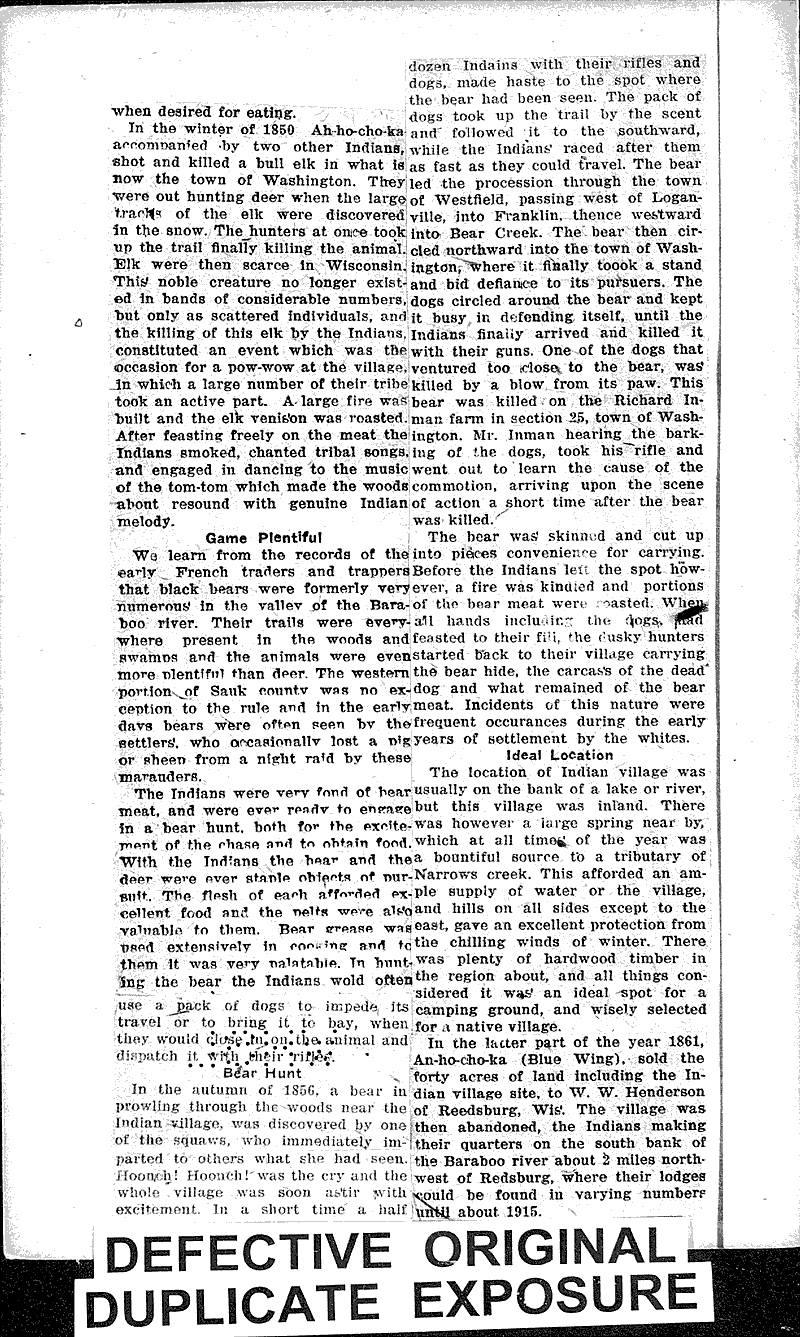 Winnebago Indian Village in Western Sauk County Source: Baraboo Daily News Topics: Education Date: 1921-10-29