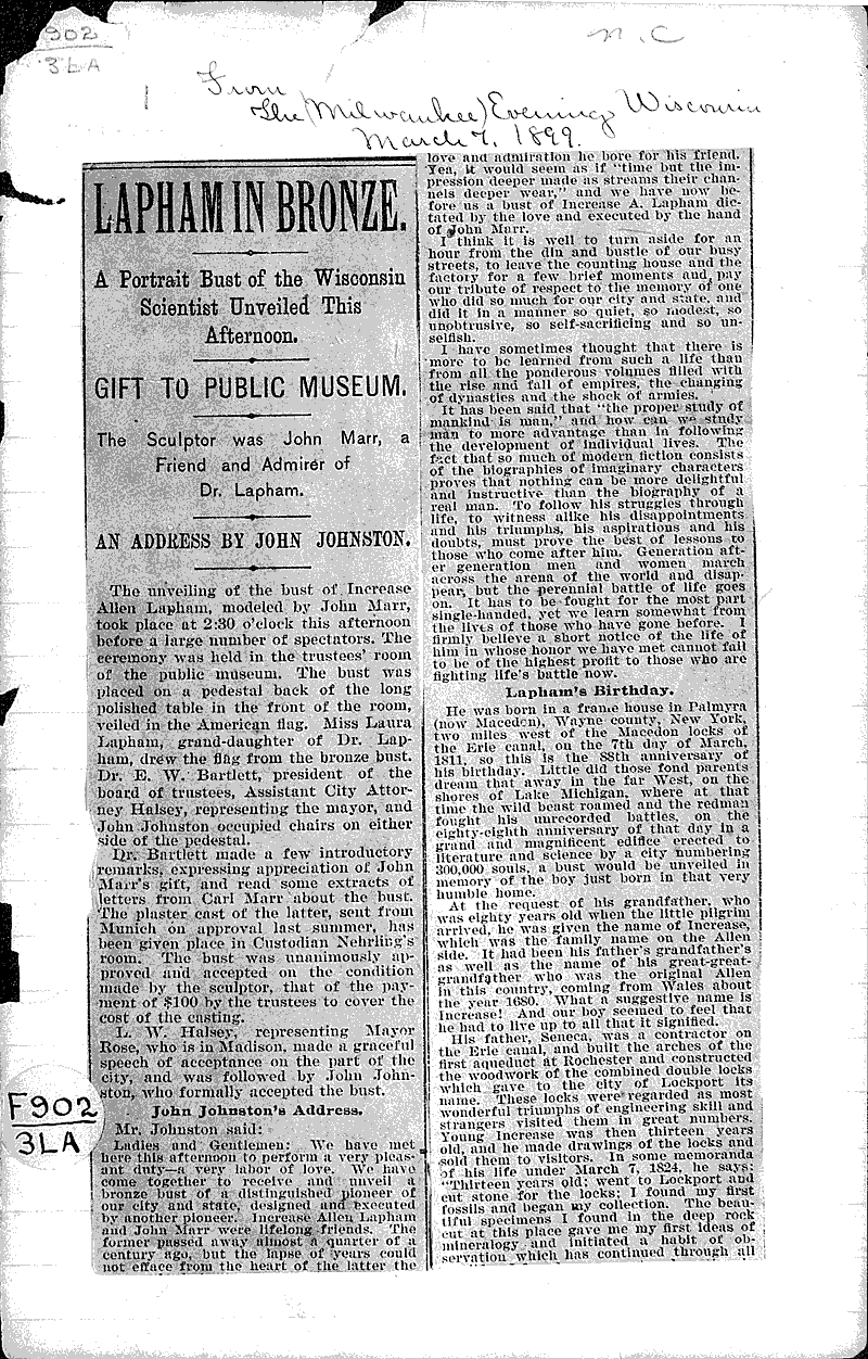  Source: Milwaukee Evening Wisconsin Topics: Art and Music Date: 1899-03-07