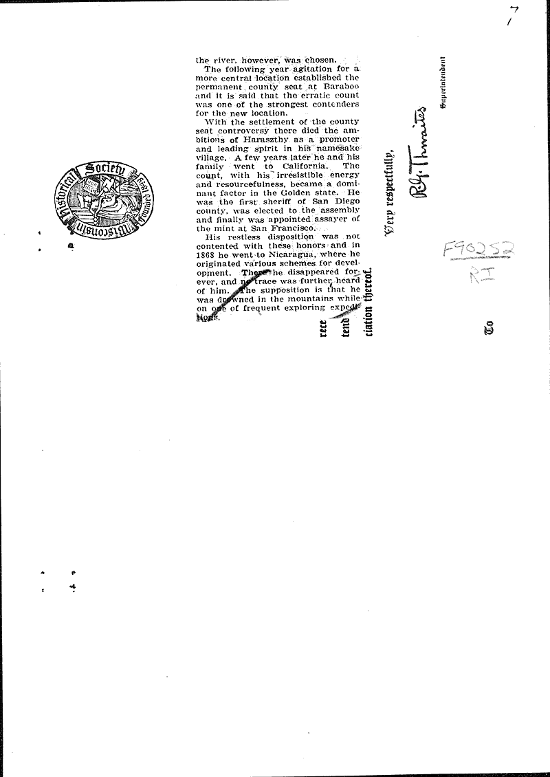 Restless energy of Haraszthy left imprint on state Source: Sauk City Journal Date: 1925-03-22