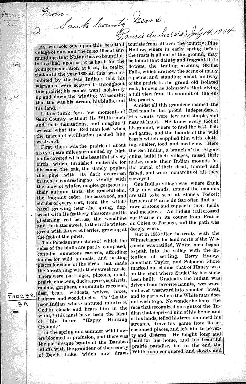  Source: Sauk County News Topics: Indians and Native Peoples Date: 1904-07-14