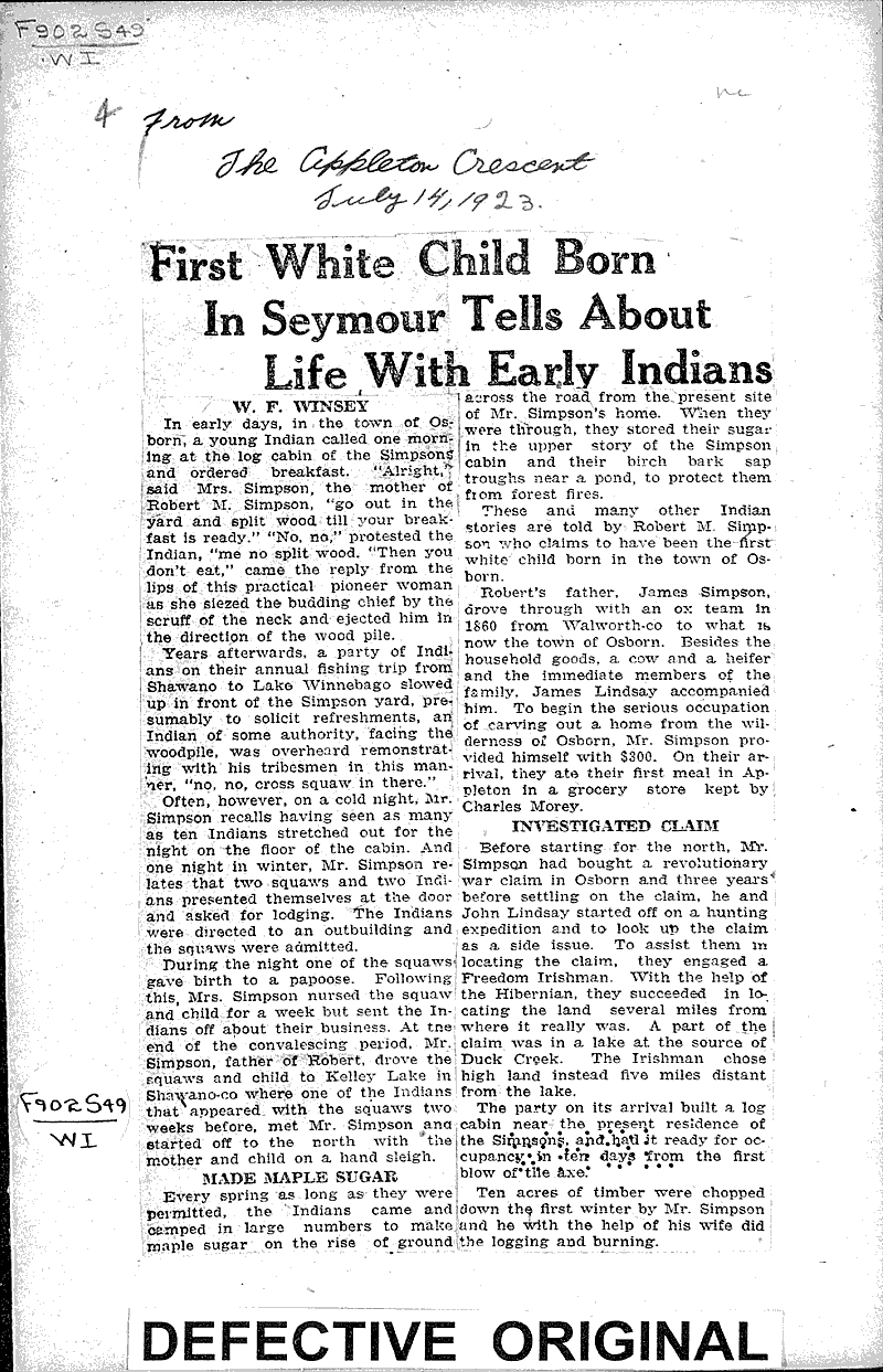  Source: Appleton Crescent Topics: Indians and Native Peoples Date: 1923-07-14