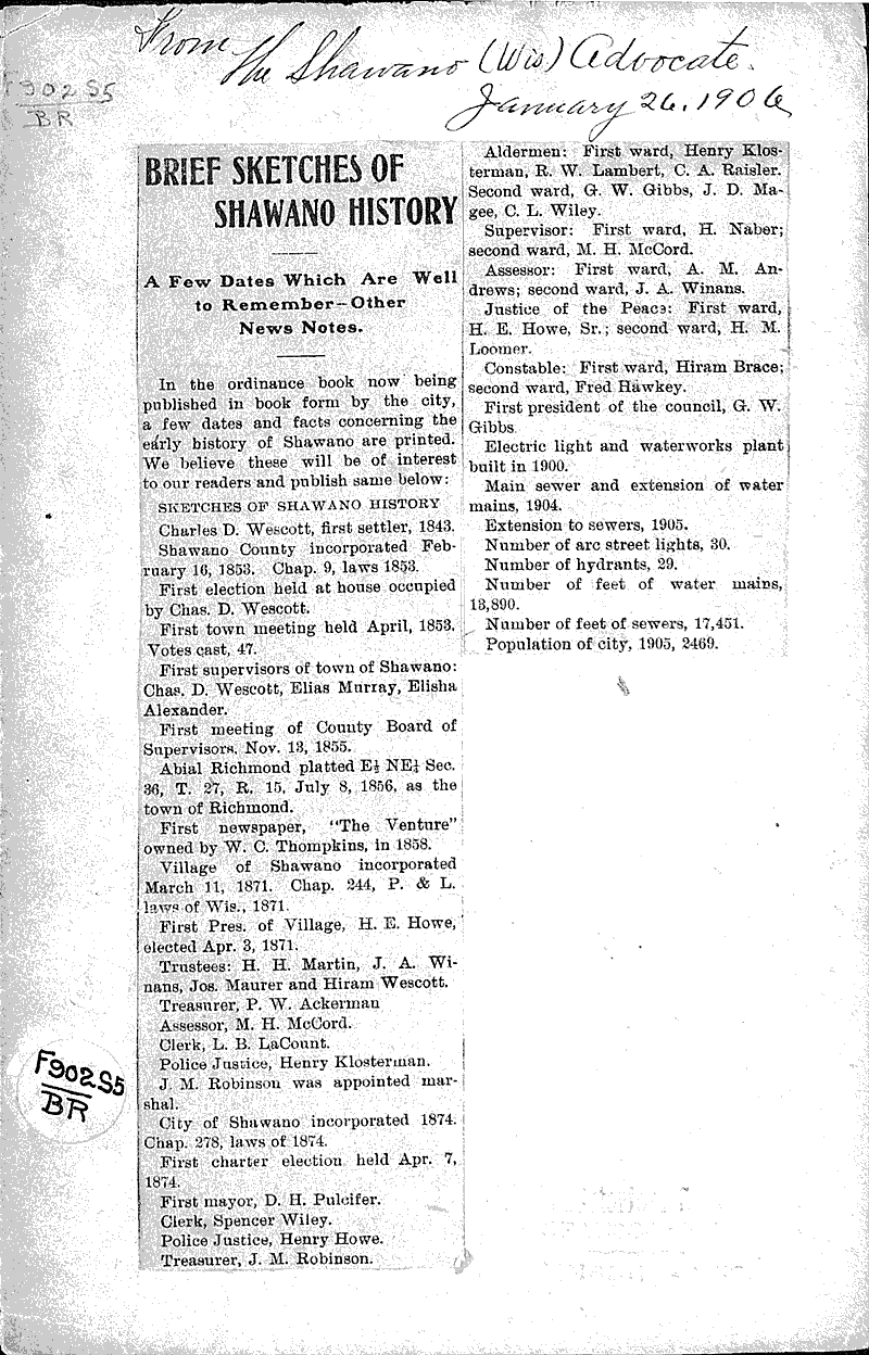  Source: Shawano County Advocate Date: 1906-01-26