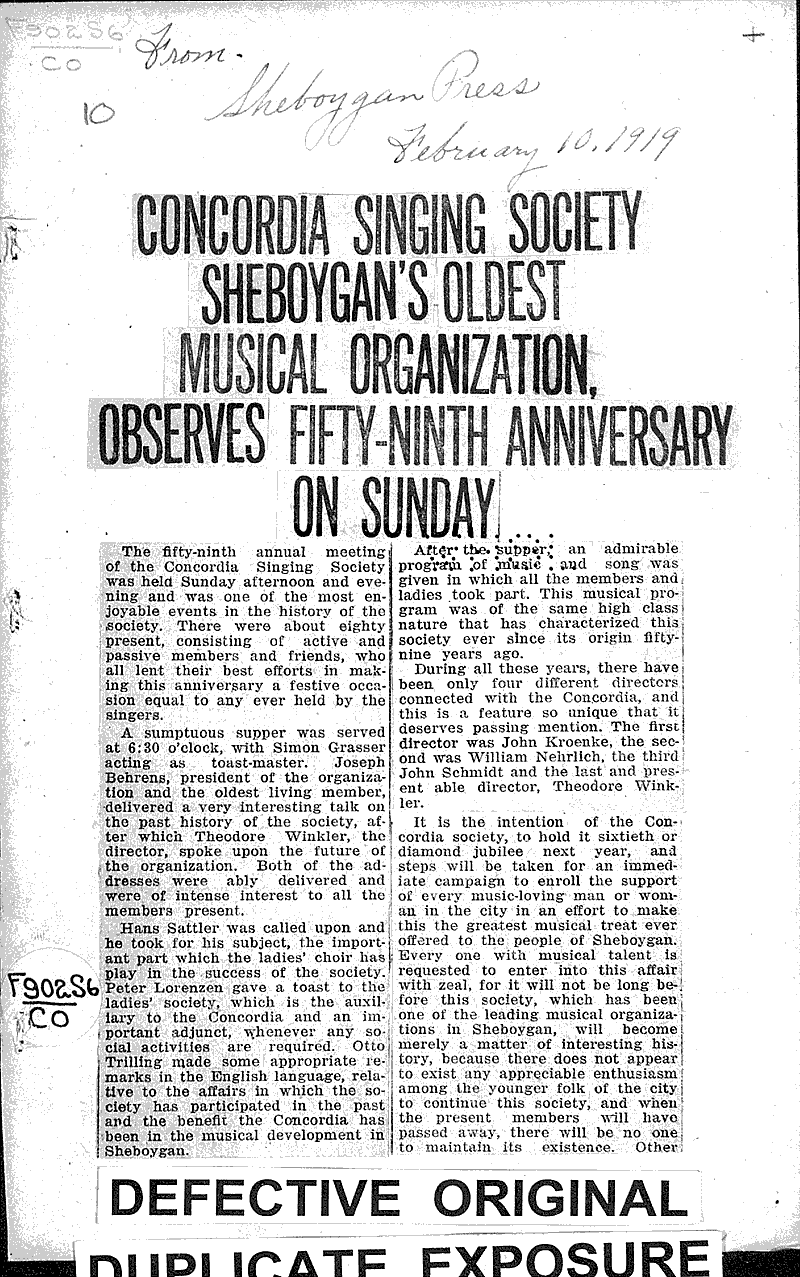  Source: Sheboygan Press Topics: Art and Music Date: 1919-02-10