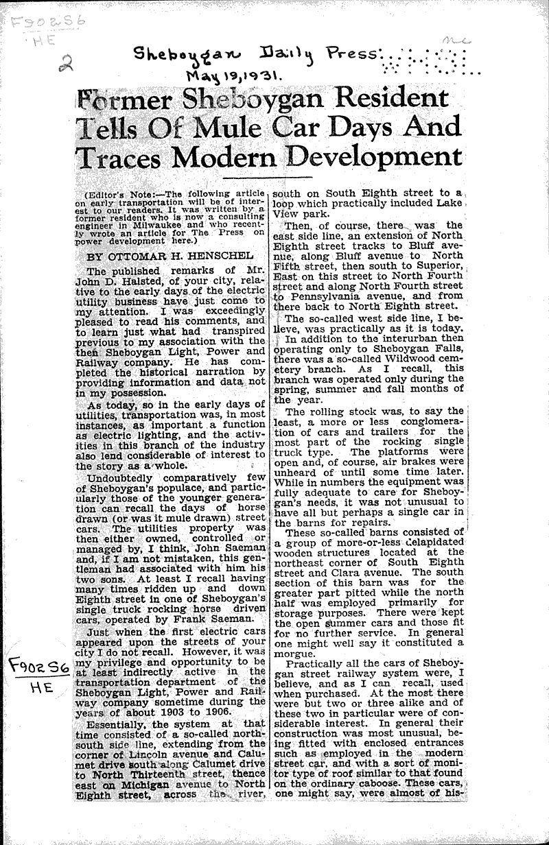  Source: Sheboygan Daily Press Topics: Transportation Date: 1931-05-19