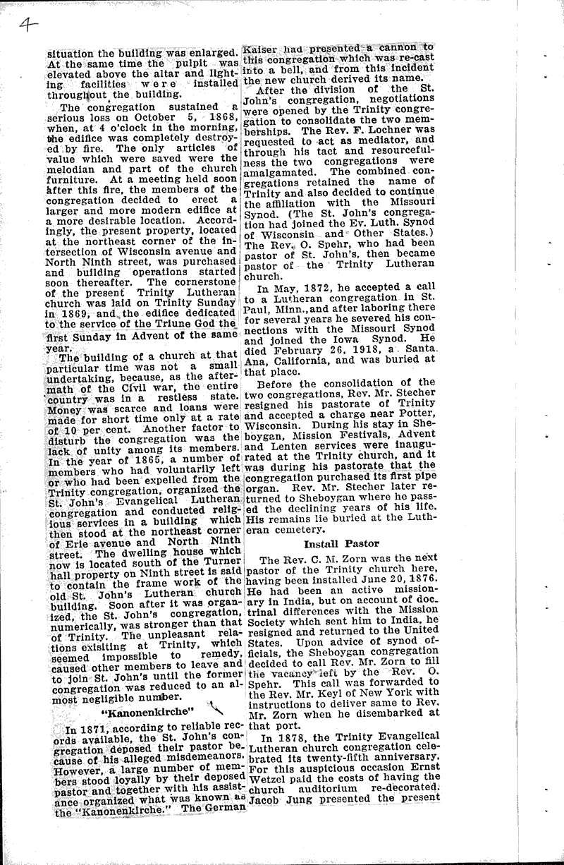  Source: Sheboygan Press Topics: Church History Date: 1928-05-26