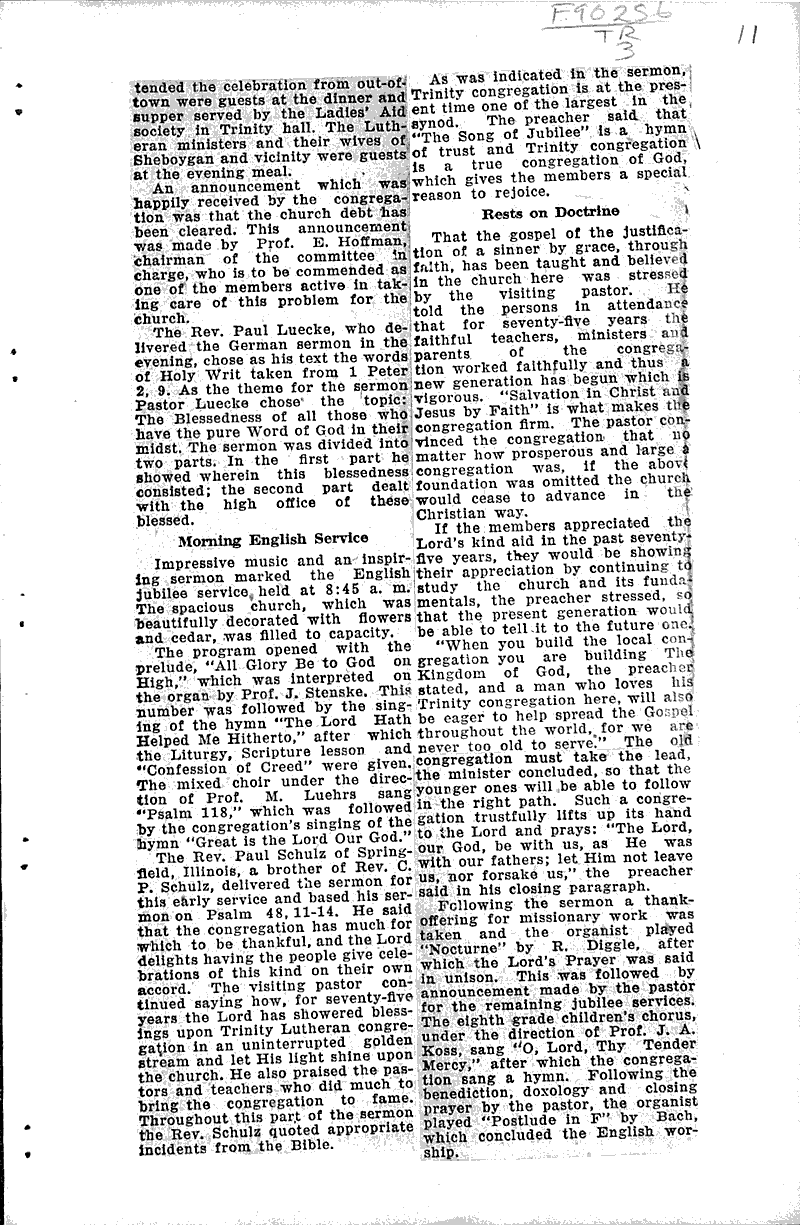  Source: Sheboygan Press Topics: Church History Date: 1928-05-26