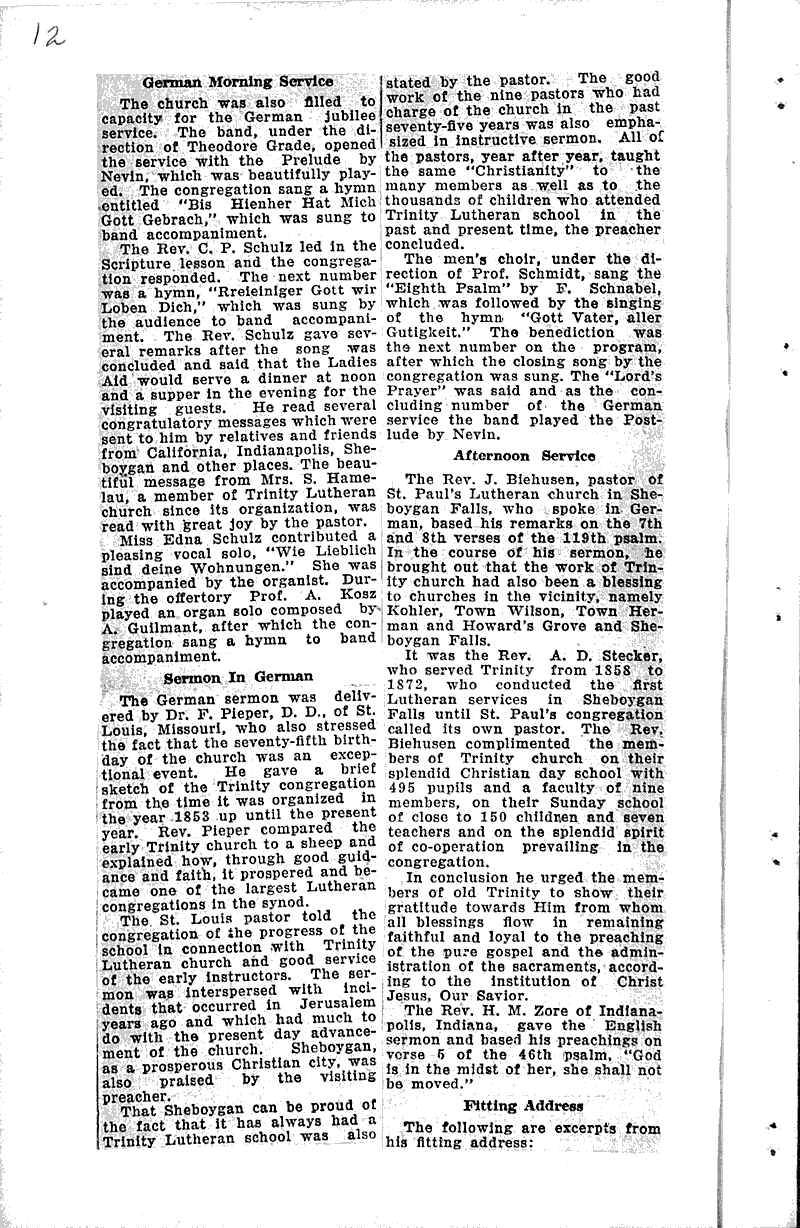  Source: Sheboygan Press Topics: Church History Date: 1928-05-26