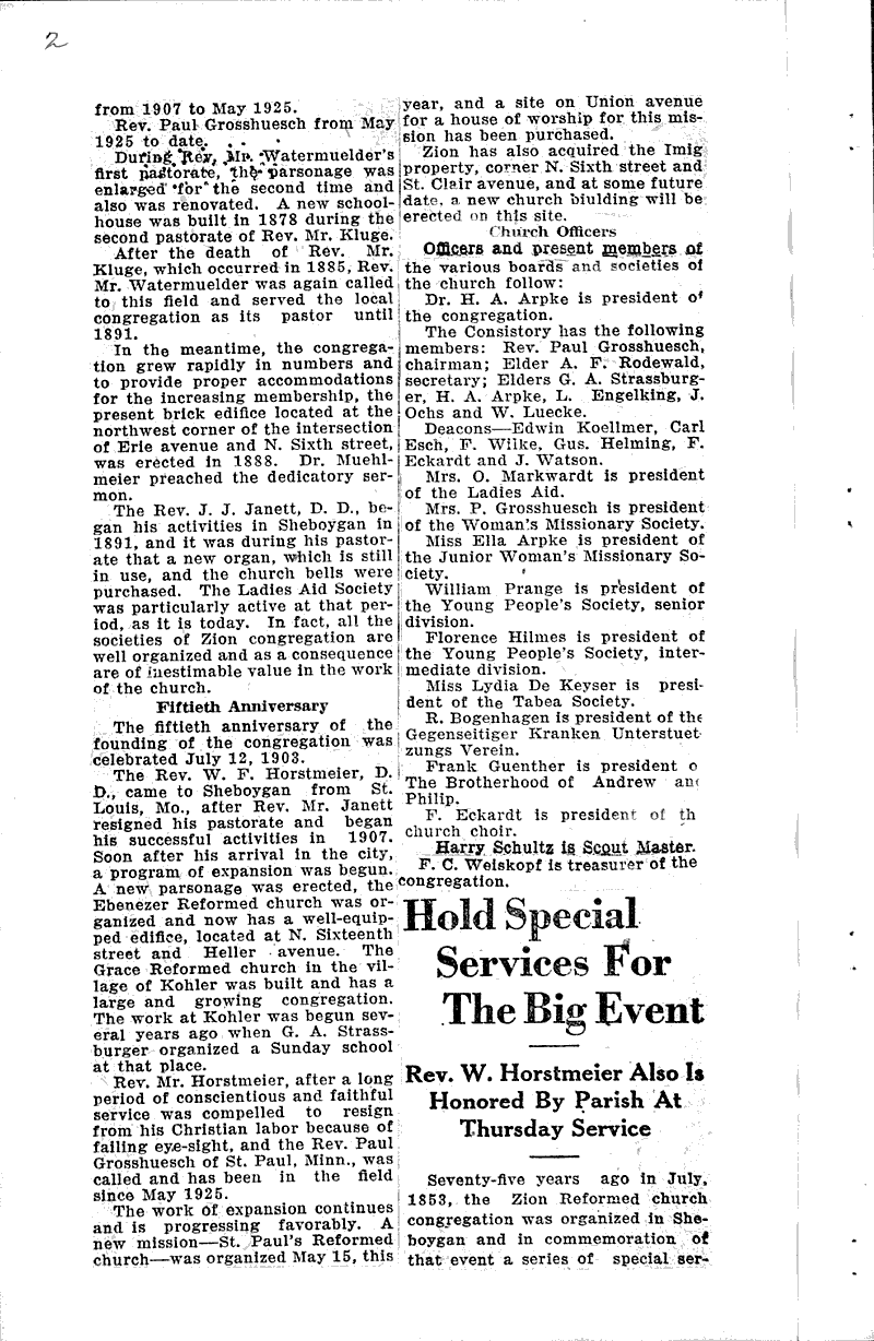  Source: Sheboygan Press Topics: Church History Date: 1928-07-13