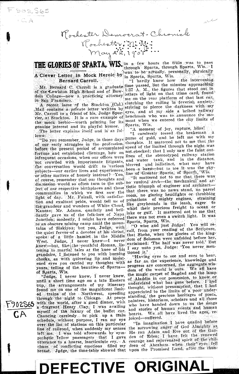 Glories of Sparta, Wis. Newspaper Article/Clipping Wisconsin