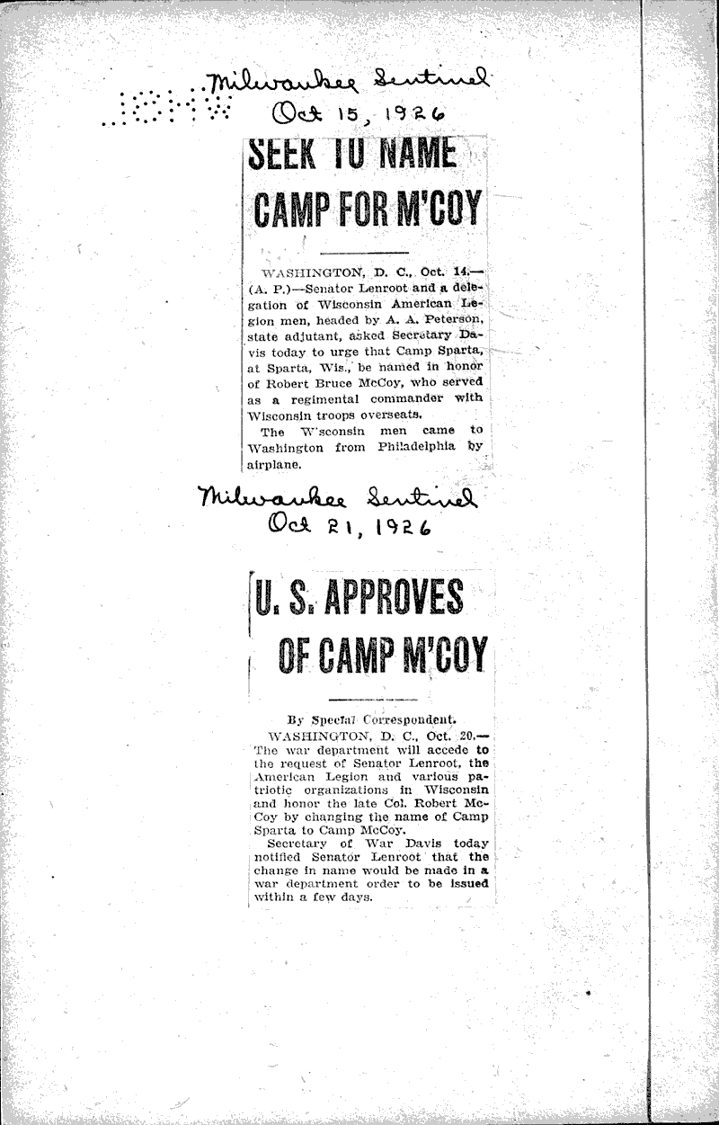  Source: Milwaukee Sentinel Date: 1926-10-15