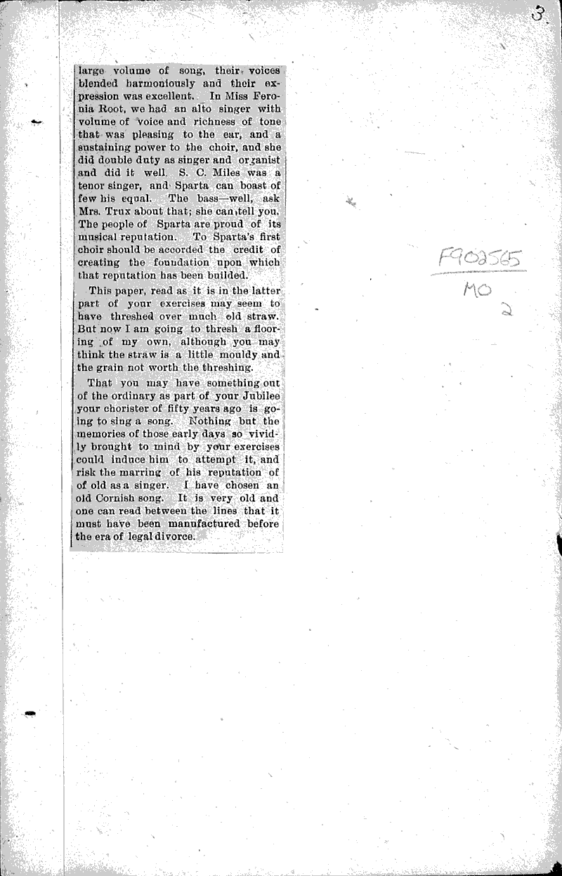 First church choir in Sparta Newspaper Article/Clipping Wisconsin