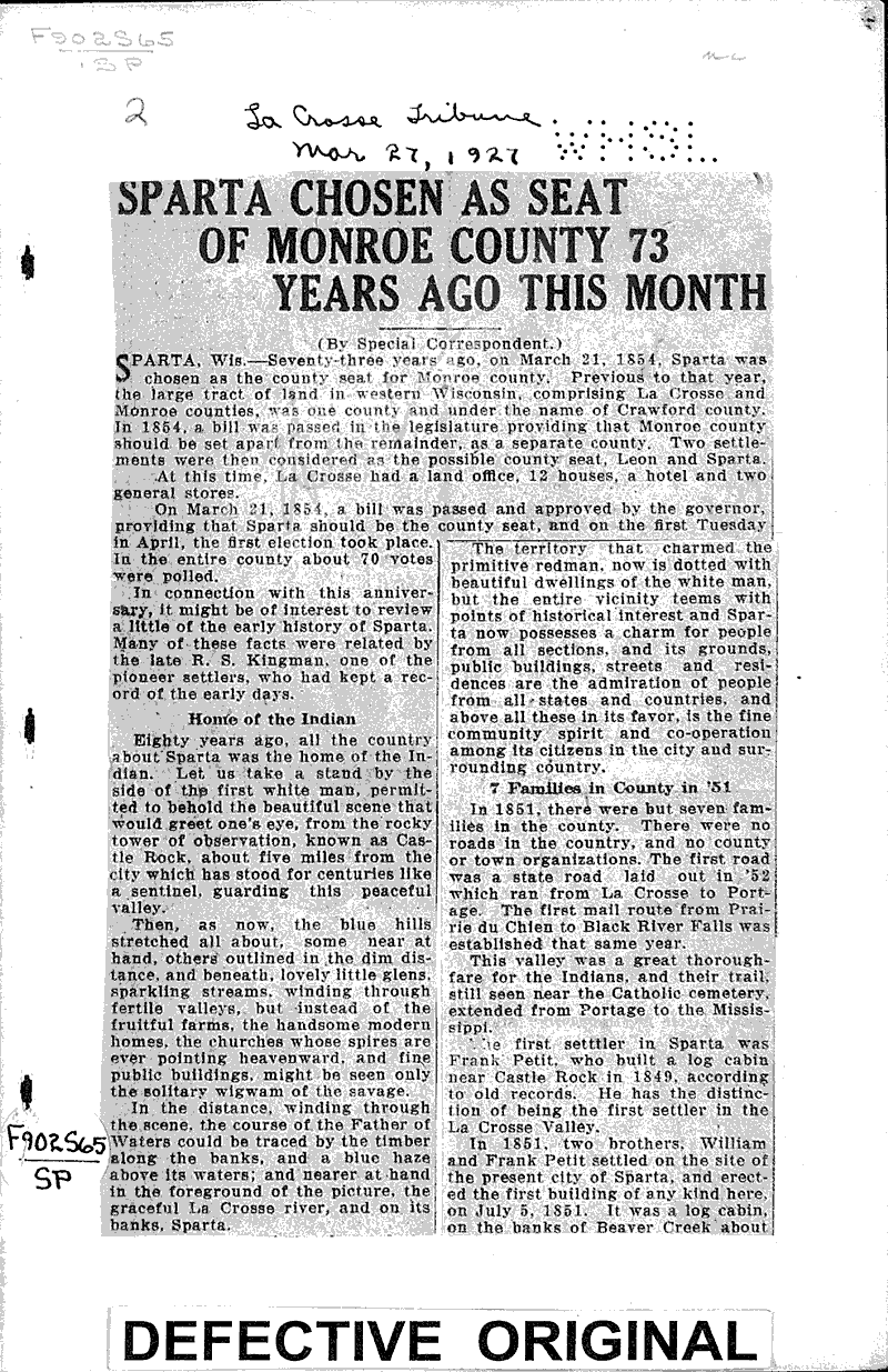  Source: La Crosse Tribune Date: 1927-03-27