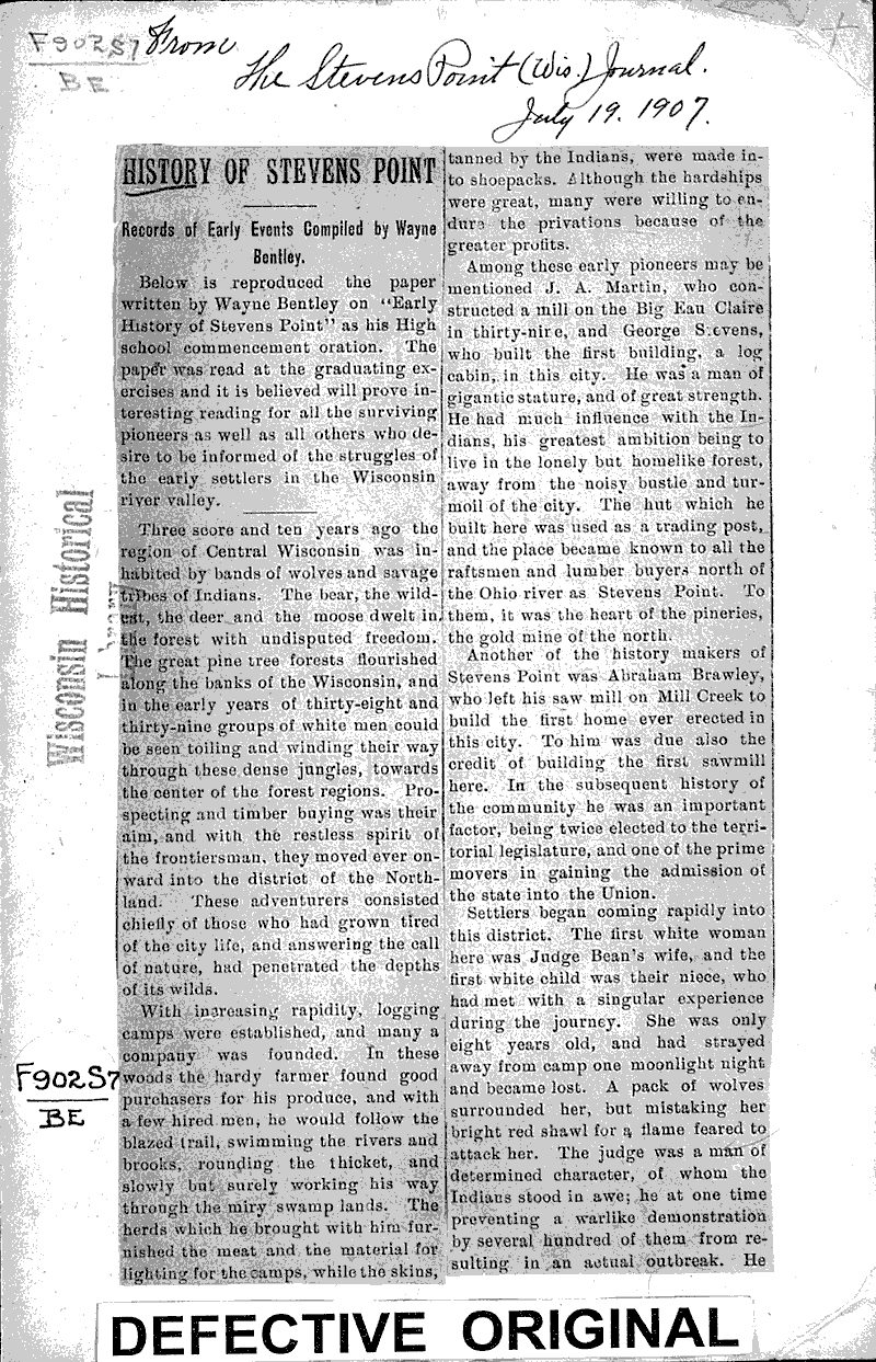  Source: Stevens Point Journal Date: 1907-07-19