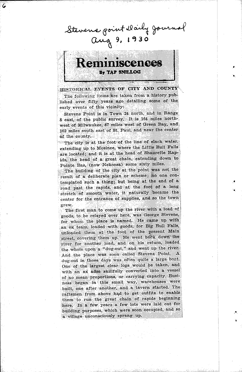  Source: Stevens Point Daily Journal Date: 1930-08-09