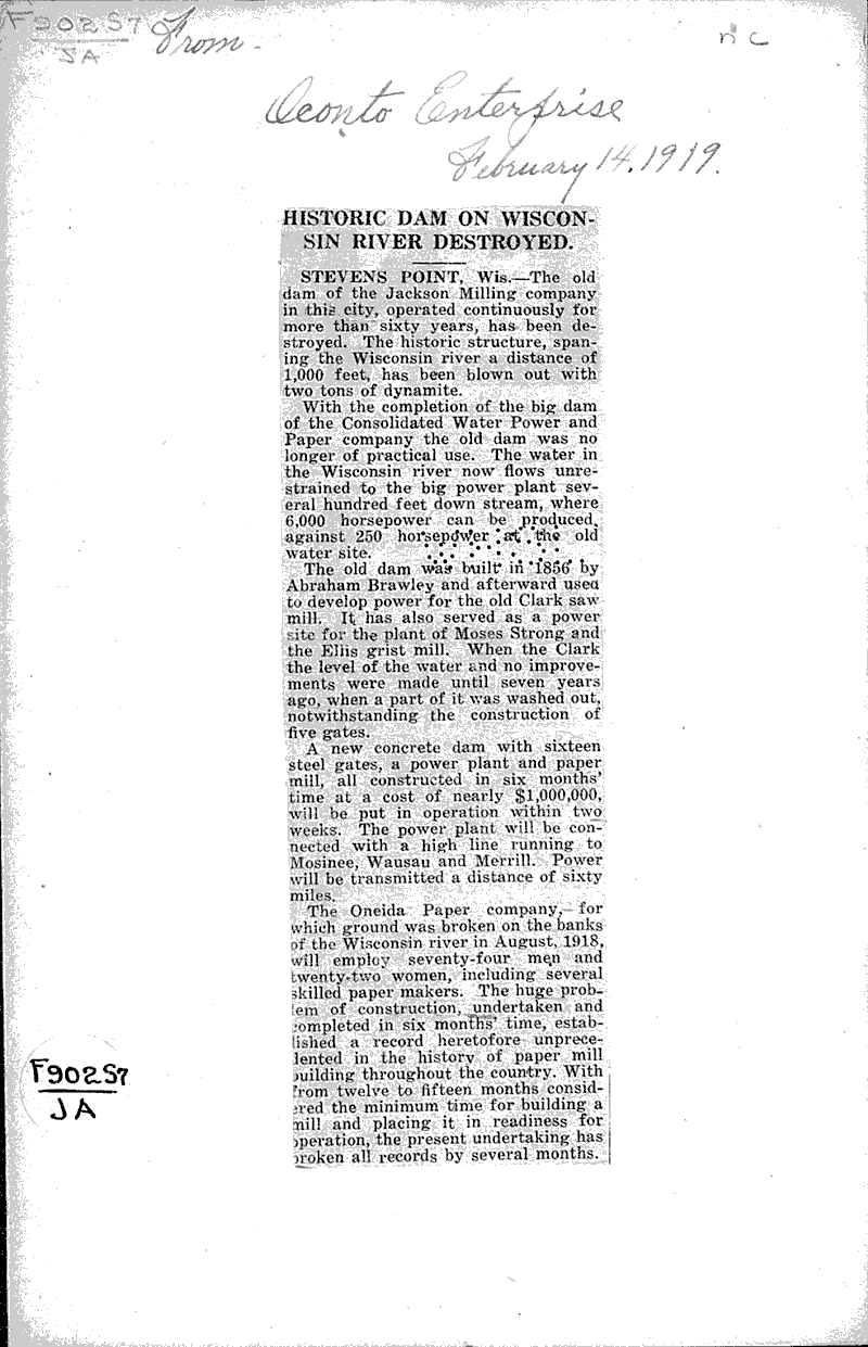  Source: Oconomowoc Enterprise Topics: Architecture Date: 1919-02-14