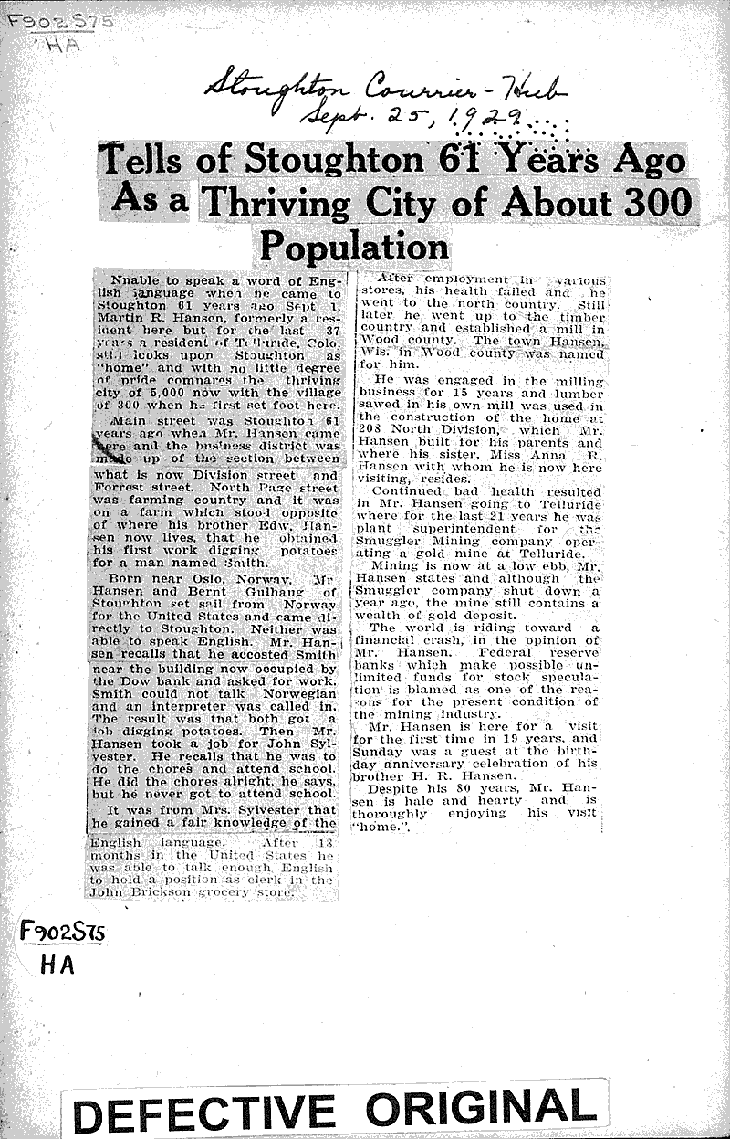  Source: Stoughton Courier-Hub Date: 1929-09-25