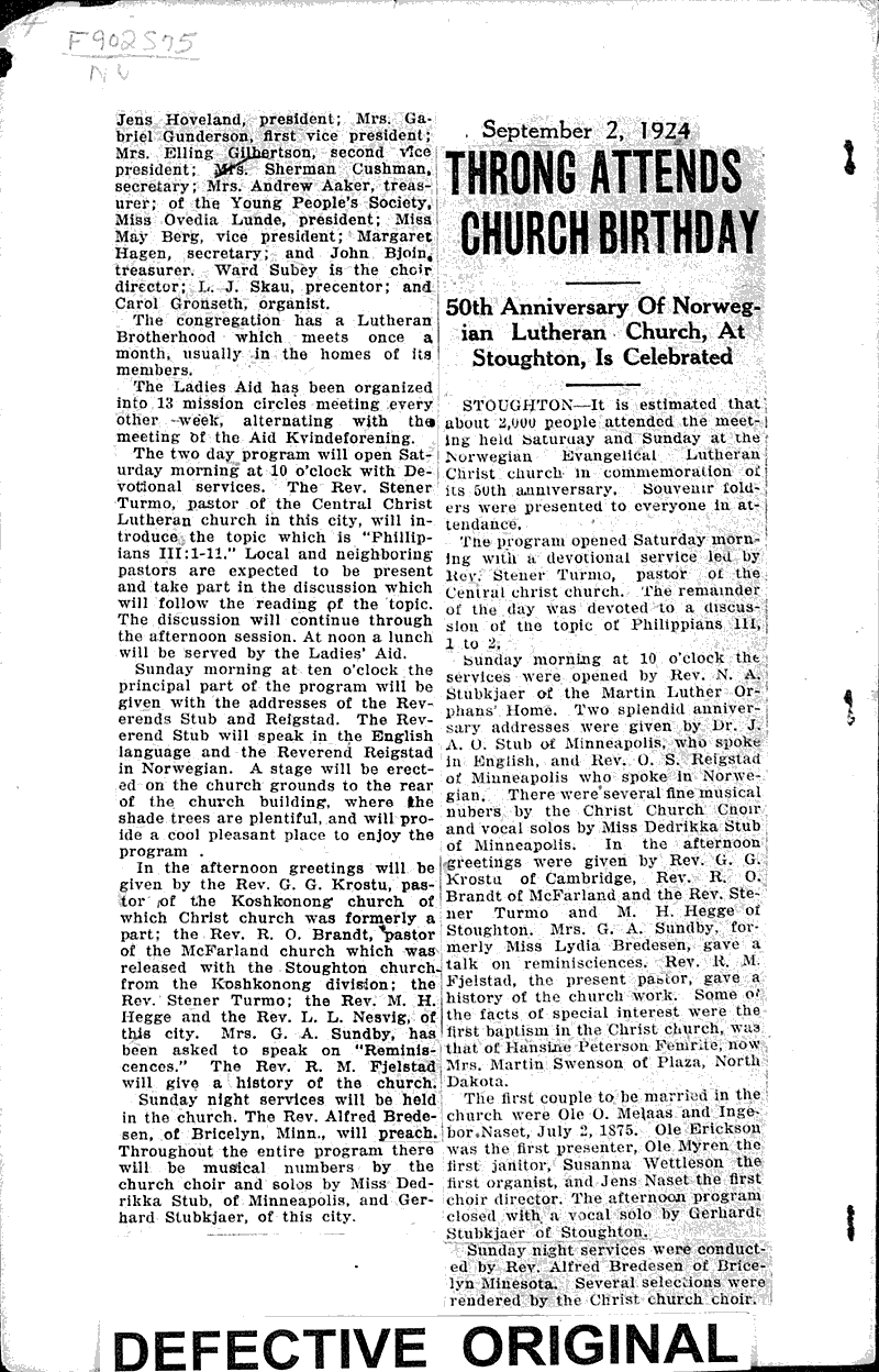 Observe 50th anniversary of Stoughton church Newspaper Article/Clipping Wisconsin Historical