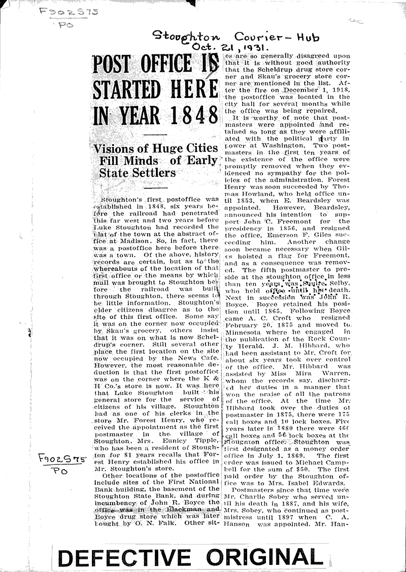  Source: Stoughton Courier-Hub Date: 1931-10-21