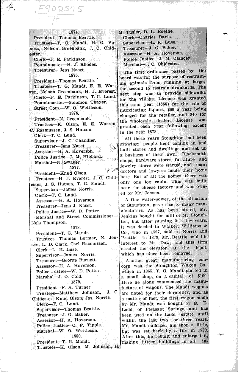 Pioneer days in Stoughton Newspaper Article/Clipping Wisconsin Historical Society